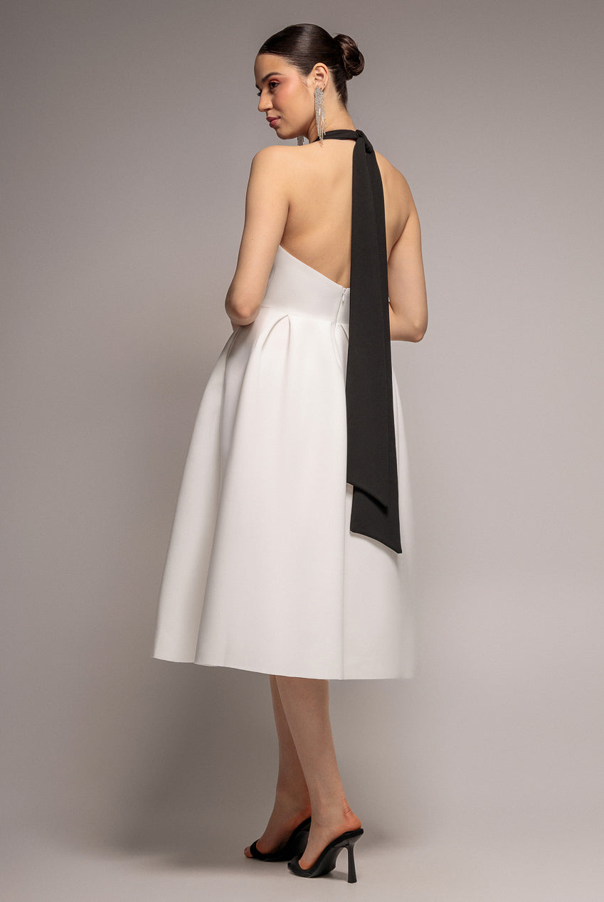 Goddiva Contrast  Halter Neck Pleated A Line Midaxi Dress - Black Cream