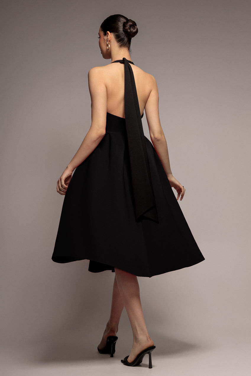Goddiva Halter Neck Pleated A-Line Midaxi Dress