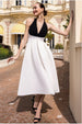 Goddiva Contrast  Halter Neck Pleated A-Line Midaxi Dress - Black Cream