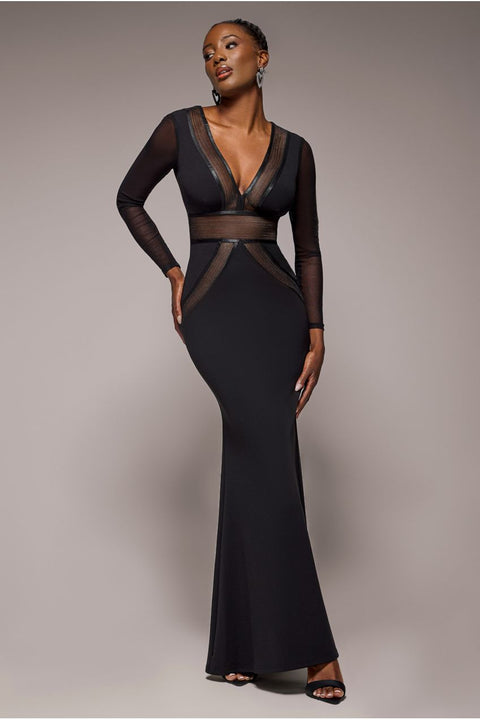 Goddiva Front Crossover Lurex Split Maxi Dress - Black