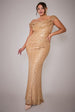 Goddiva Plus Cap Sleeve Iridescent Sequin Cowl Maxi Dress - Gold