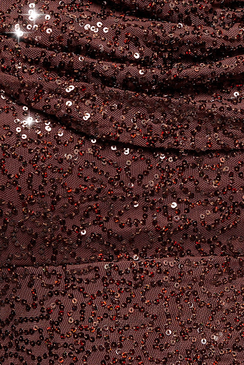 Goddiva Plus Cap Sleeve Iridescent Sequin Cowl Maxi Dress - Brown