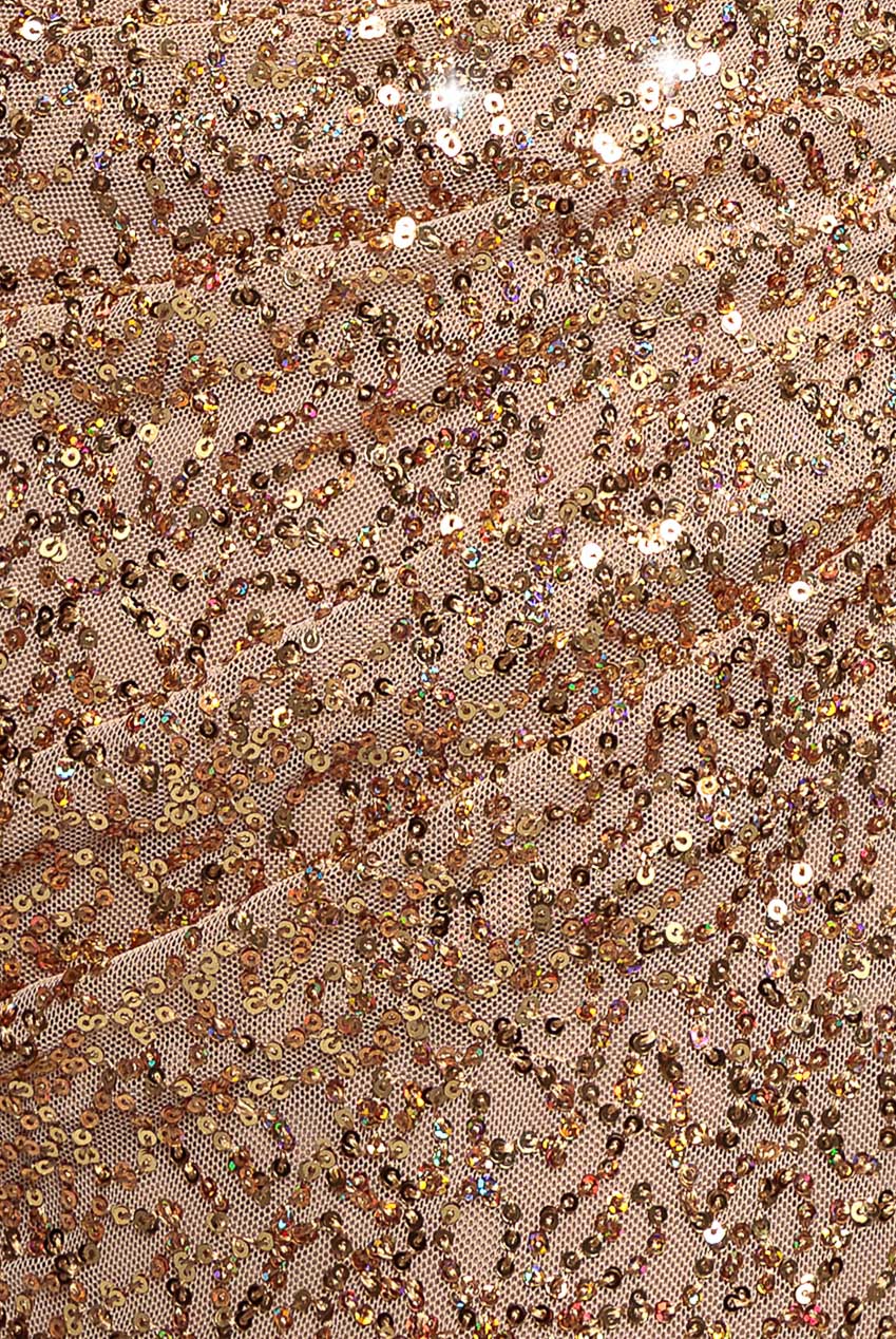 Goddiva Plus Cap Sleeve Iridescent Sequin Cowl Maxi Dress - Gold