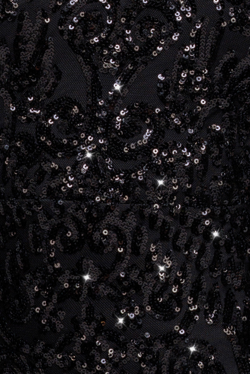 Goddiva Embellished Sequin Bishop Sleeve Maxi Dress - Black