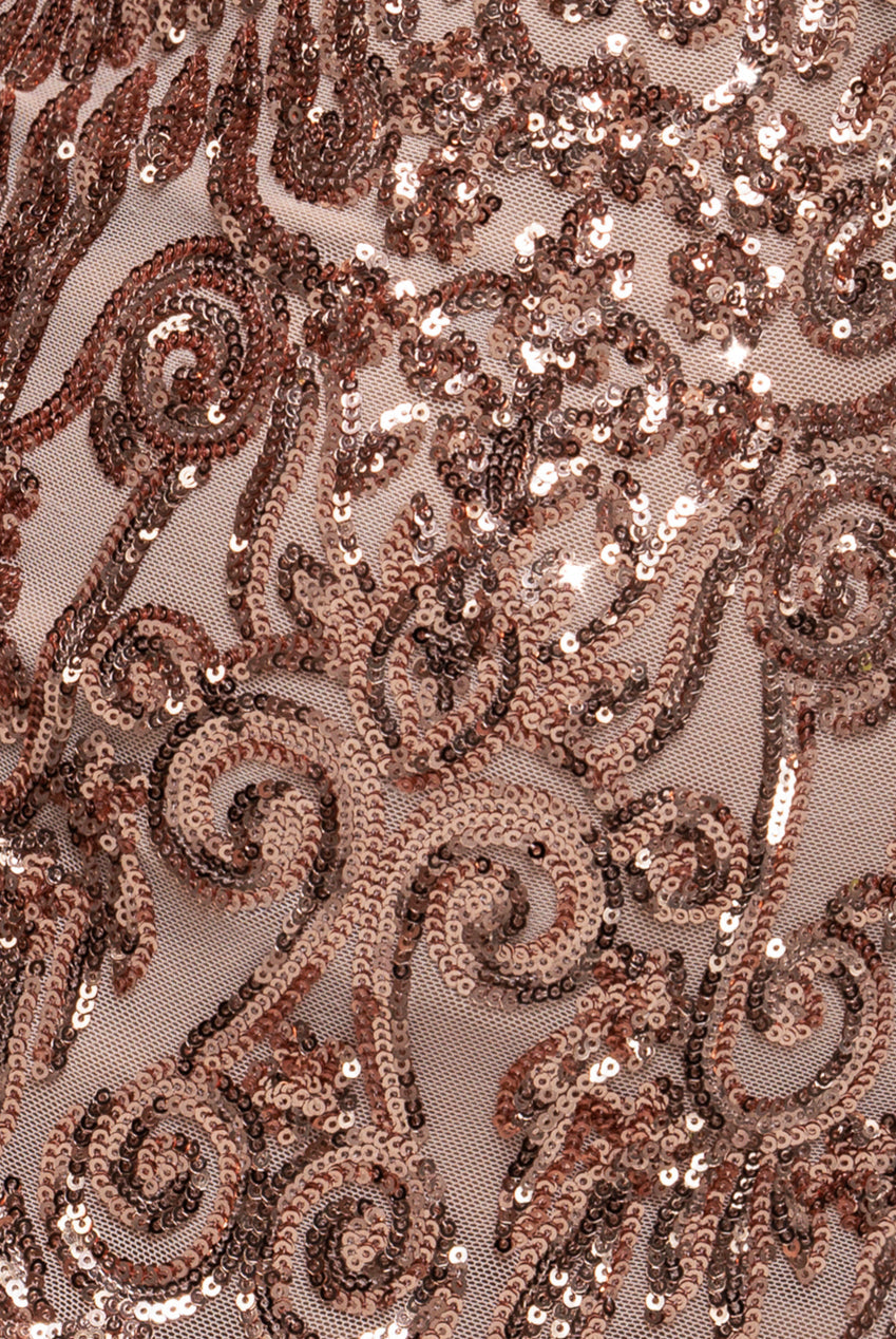 Goddiva Embellished Sequin Bishop Sleeve Maxi Dress - Champagne