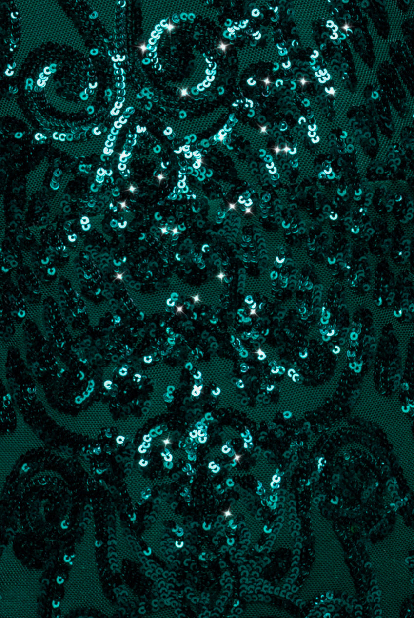 Goddiva Embellished Sequin Bishop Sleeve Maxi Dress - Emerald Green