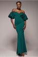 Goddiva Off The Shoulder 3D Puffed Sleeve Sweetheart Maxi Dress - Emerald Green