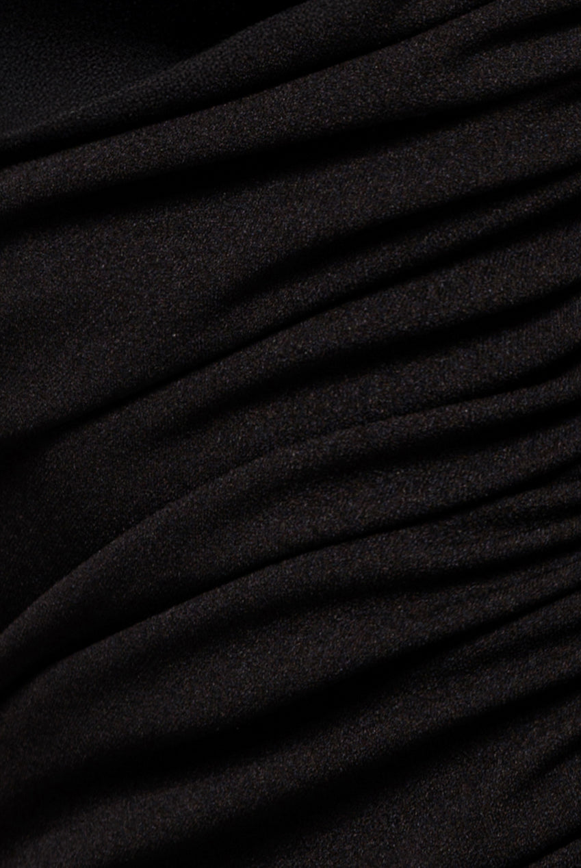 Goddiva One Shoulder Puffed Satin Sleeve Evening Maxi Dress - Black