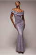 Goddiva Cowl Neck Sequin Lace Maxi Dress - Dusky Purple