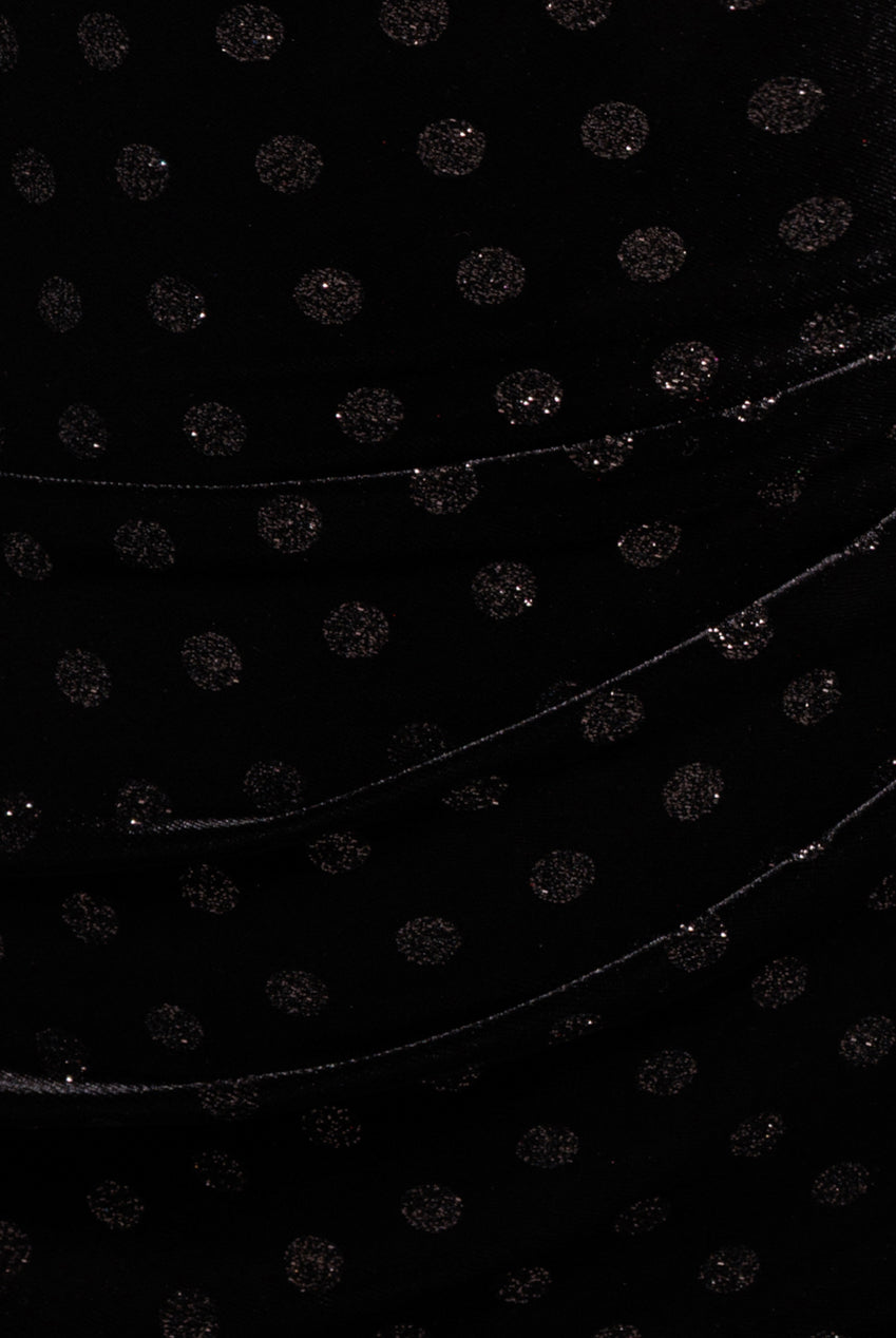 Goddiva Glitter Polka Dot Velvet One Shoulder Maxi Dress - Black