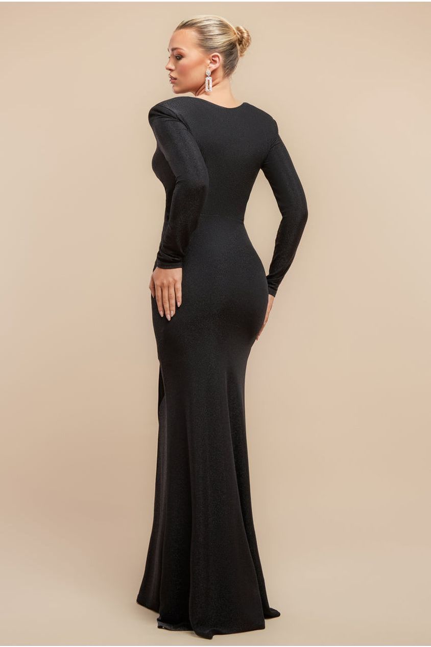 Goddiva Front Wrap Lurex Bodycon Maxi Dress - Black