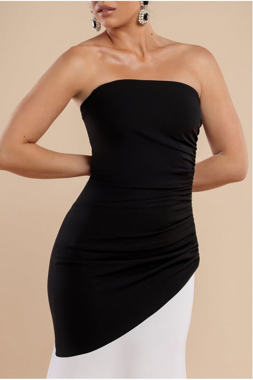 Goddiva Sleeveless Mermaid Hem Monochrome Contrast Maxi Dress- Black Cream