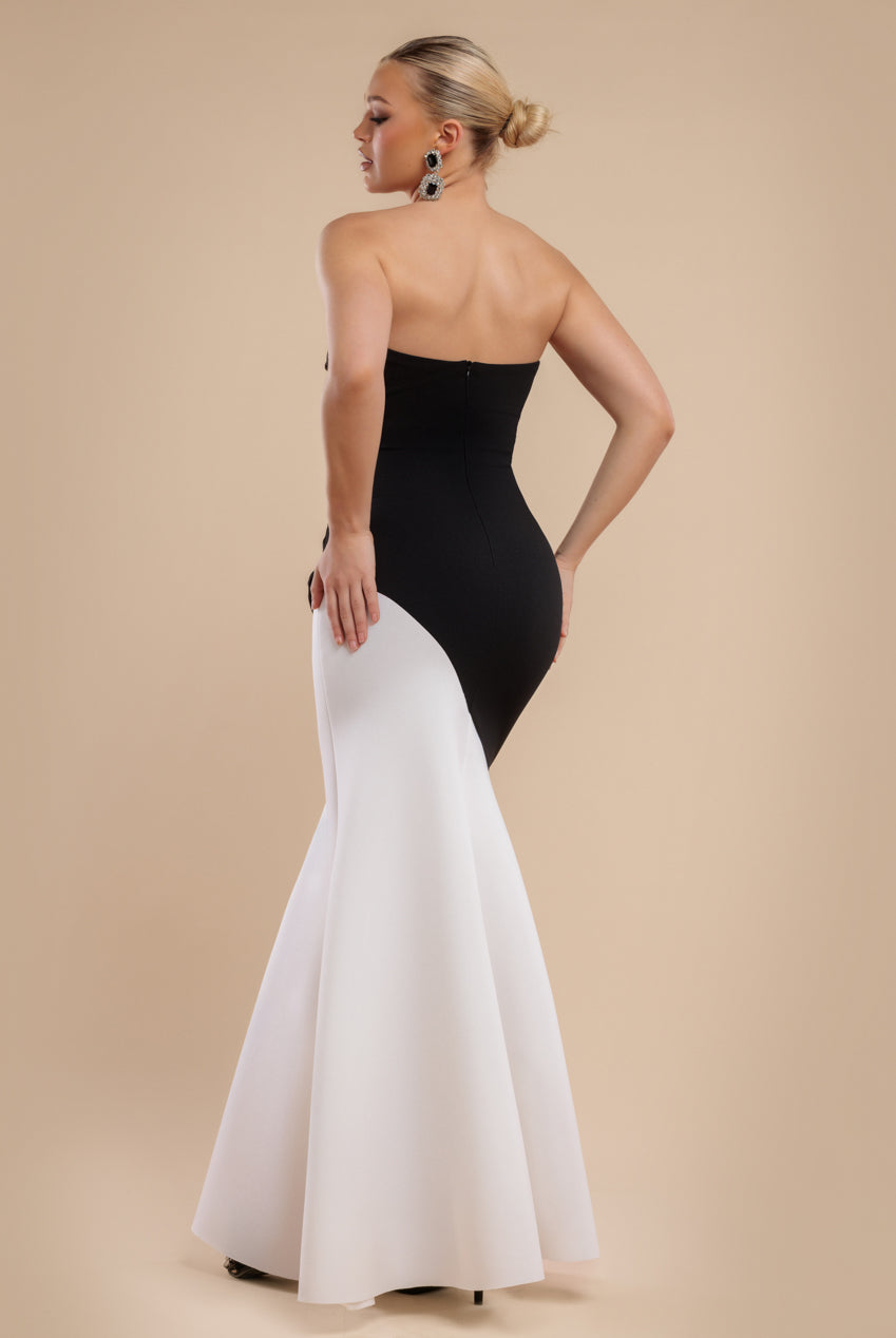 Goddiva Sleeveless Mermaid Hem Monochrome Contrast Maxi Dress- Black Cream
