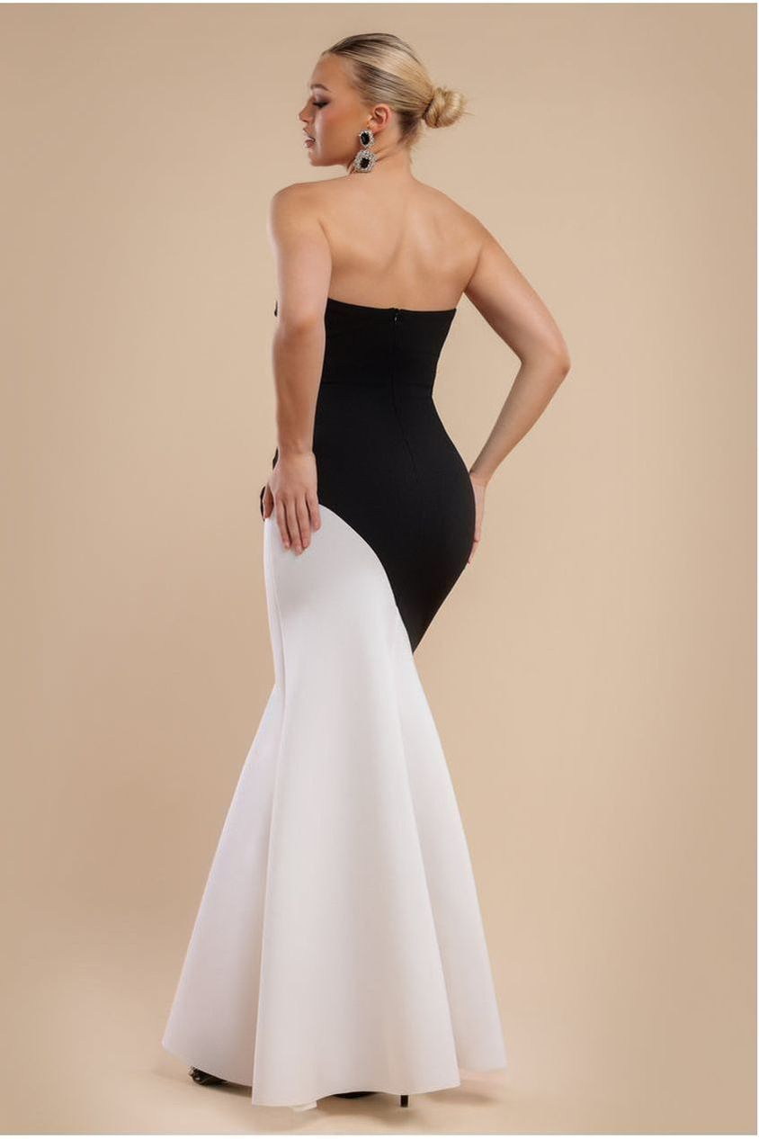 Goddiva Sleeveless Mermaid Hem Monochrome Contrast Maxi Dress- Black Cream