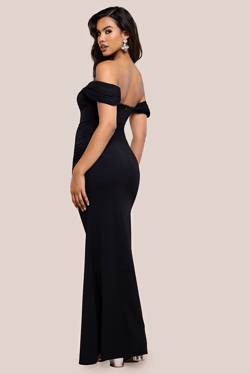 Goddiva Diamante Heart Trim Evening Maxi Dress - Black