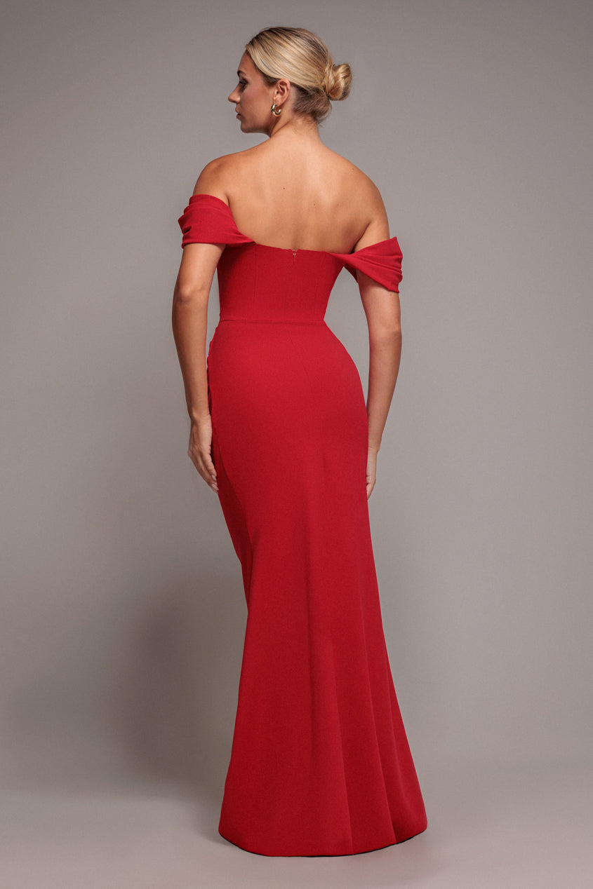 Goddiva Diamante Heart Trim Evening Maxi Dress - Red