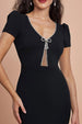 Goddiva Diamante Embellished Bow Scuba Crepe Maxi Dress - Black