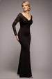 Goddiva Scalloped Lace Bodice Long Sleeve Bardot Maxi Dress - Black