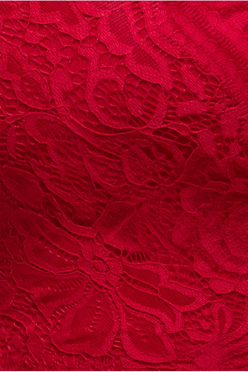 Goddiva Scalloped Lace Bodice Long Sleeve Bardot Maxi Dress - Red