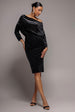 Goddiva Glitter Velvet Cowl Neck Sheath Midi Dress - Black