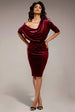 Goddiva Glitter Velvet Cowl Neck Sheath Midi Dress - Wine