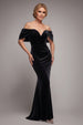 Goddiva Off The Shoulder Deep Plunge Velvet Maxi Dress - Black