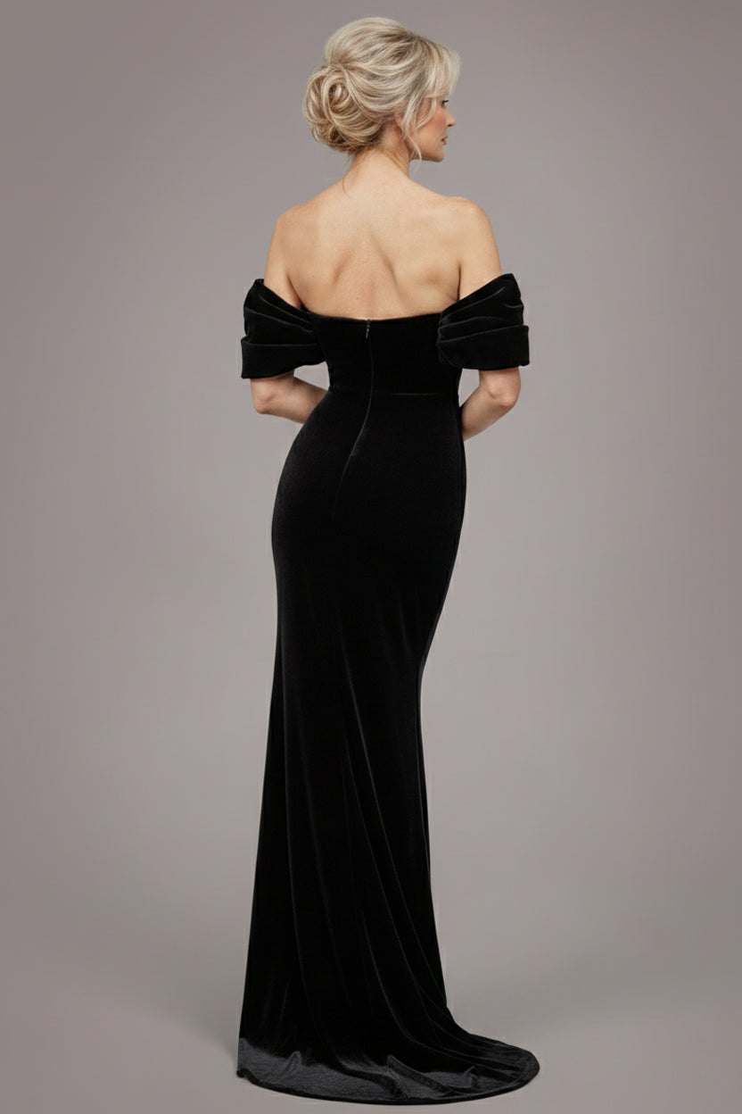 Goddiva Off The Shoulder Deep Plunge Velvet Maxi Dress - Black