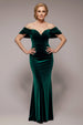 Goddiva Off The Shoulder Deep Plunge Velvet Maxi Dress - Emerald Green