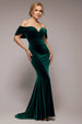 Goddiva Off The Shoulder Deep Plunge Velvet Maxi Dress - Emerald Green