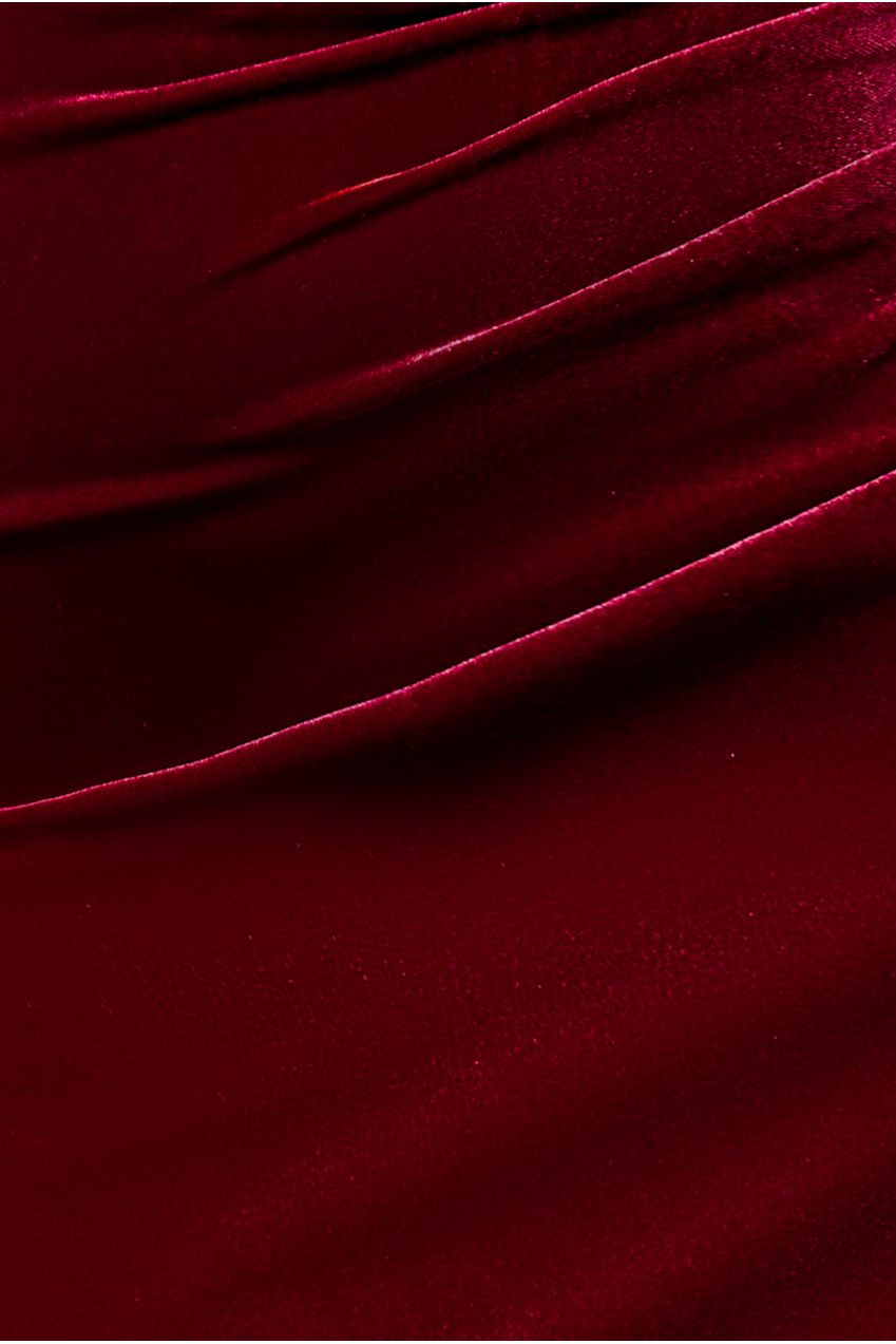 Goddiva Off The Shoulder Deep Plunge Velvet Maxi Dress - Burgundy