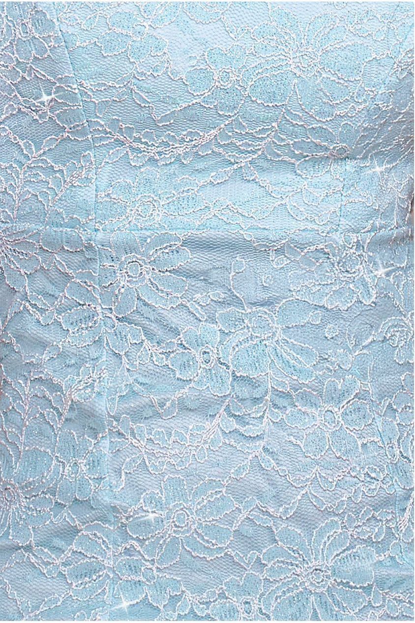 Goddiva Scallop Lace Puff Sleeve Fit & Flare Midi Dress - Sky Blue