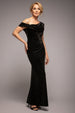 Goddiva Glitter Velvet Cowl Neck Off The Shoulder Maxi Dress - Black