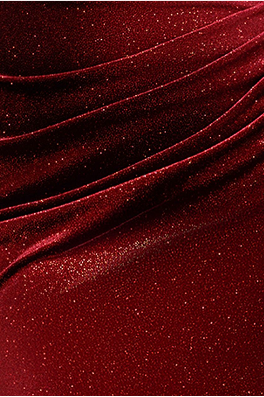 Goddiva Glitter Velvet Cowl Neck Off The Shoulder Maxi Dress - Wine