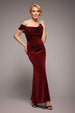 Goddiva Glitter Velvet Cowl Neck Off The Shoulder Maxi Dress - Wine
