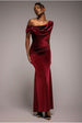 Goddiva Glitter Velvet Cowl Neck Off The Shoulder Maxi Dress - Wine