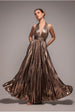 Goddiva Sunrise Foil Halterneck A-Line Maxi Dress - Bronze