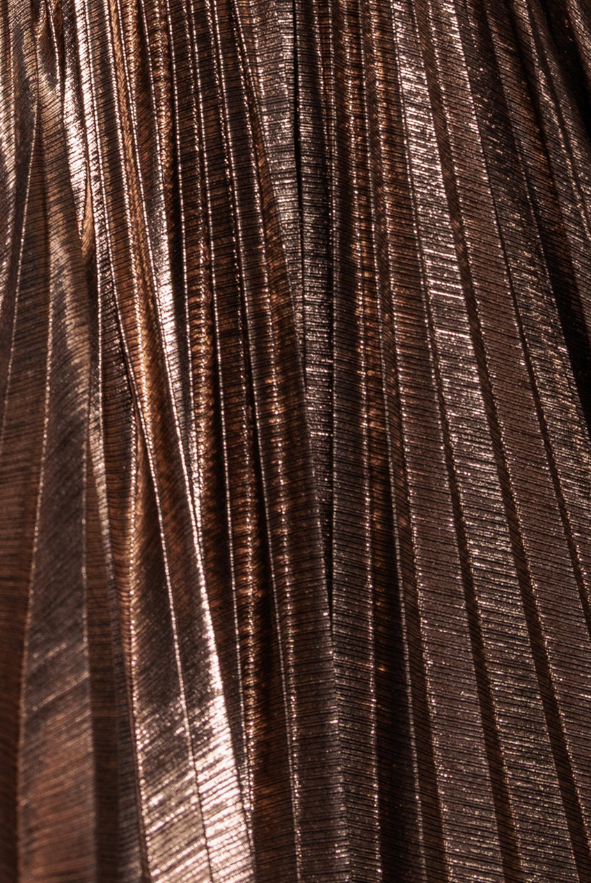 Goddiva Sunrise Foil Halterneck A-Line Maxi Dress - Bronze