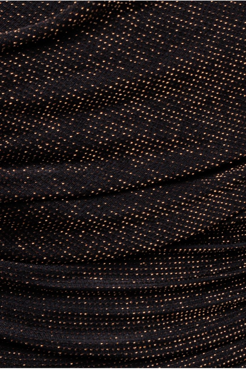 Goddiva Sparkle Lurex Cowl Neck Off The Shoulder Maxi Dress - Black Gold