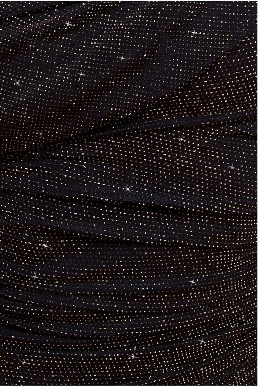 Goddiva Sparkle Lurex Cowl Neck Off The Shoulder Maxi Dress - Black Gold