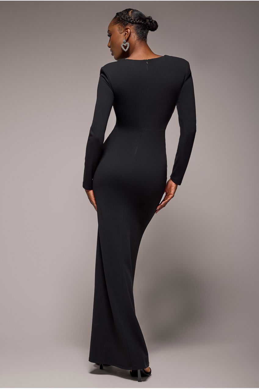 Goddiva Diamante Embellished Neck Bodycon Maxi Dress - Black