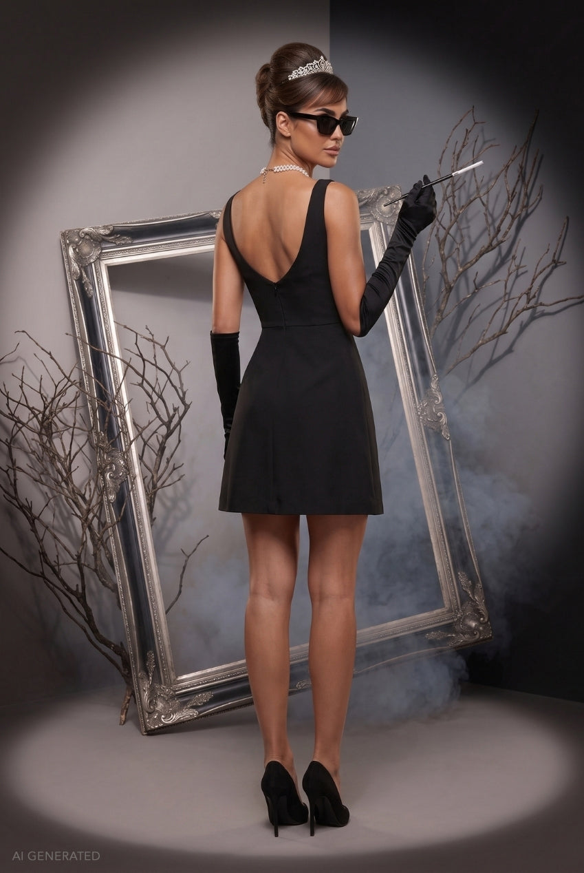 Goddiva Sleeveless A-line Mini 1960’s Hollywood-Inspired Halloween Costume - Black