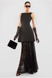 Goddiva Boatneck Mini With Lace A-Line Skirt & Gloves - Black