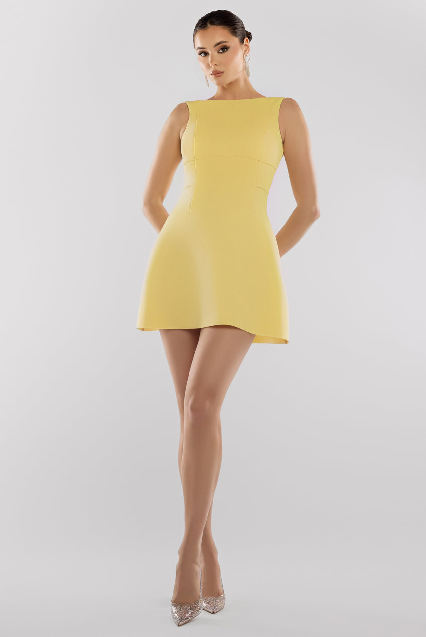 Goddiva Boatneck Open Back Scuba Mini Dress