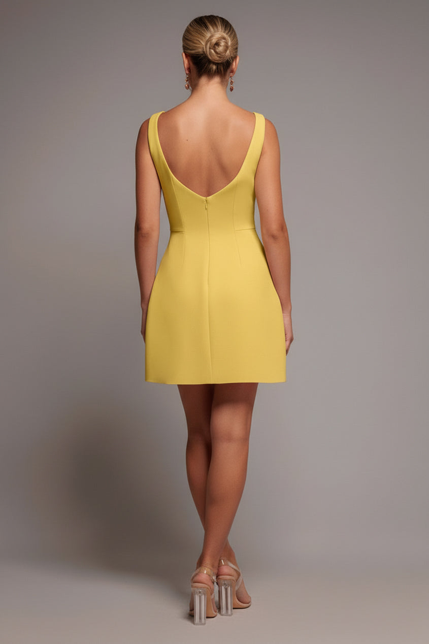 Goddiva Boatneck Open Back Scuba Mini Dress - Lemon