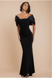 Goddiva Off Shoulder Back Satin Bow Scuba Maxi Dress - Black