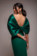 Goddiva Off Shoulder Back Satin Bow Scuba Maxi Dress - Emerald Green