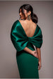 Goddiva Off Shoulder Back Satin Bow Scuba Maxi Dress - Emerald Green