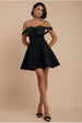 Goddiva Sparkle Chiffon Cowl Bardot Skater Mini Dress - Black