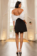 Goddiva Contrast Off Shoulder Back Satin Bow Scuba Mini Dress - Black Cream