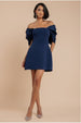 Goddiva Off Shoulder Back Satin Bow Scuba Mini Dress - Navy Blue